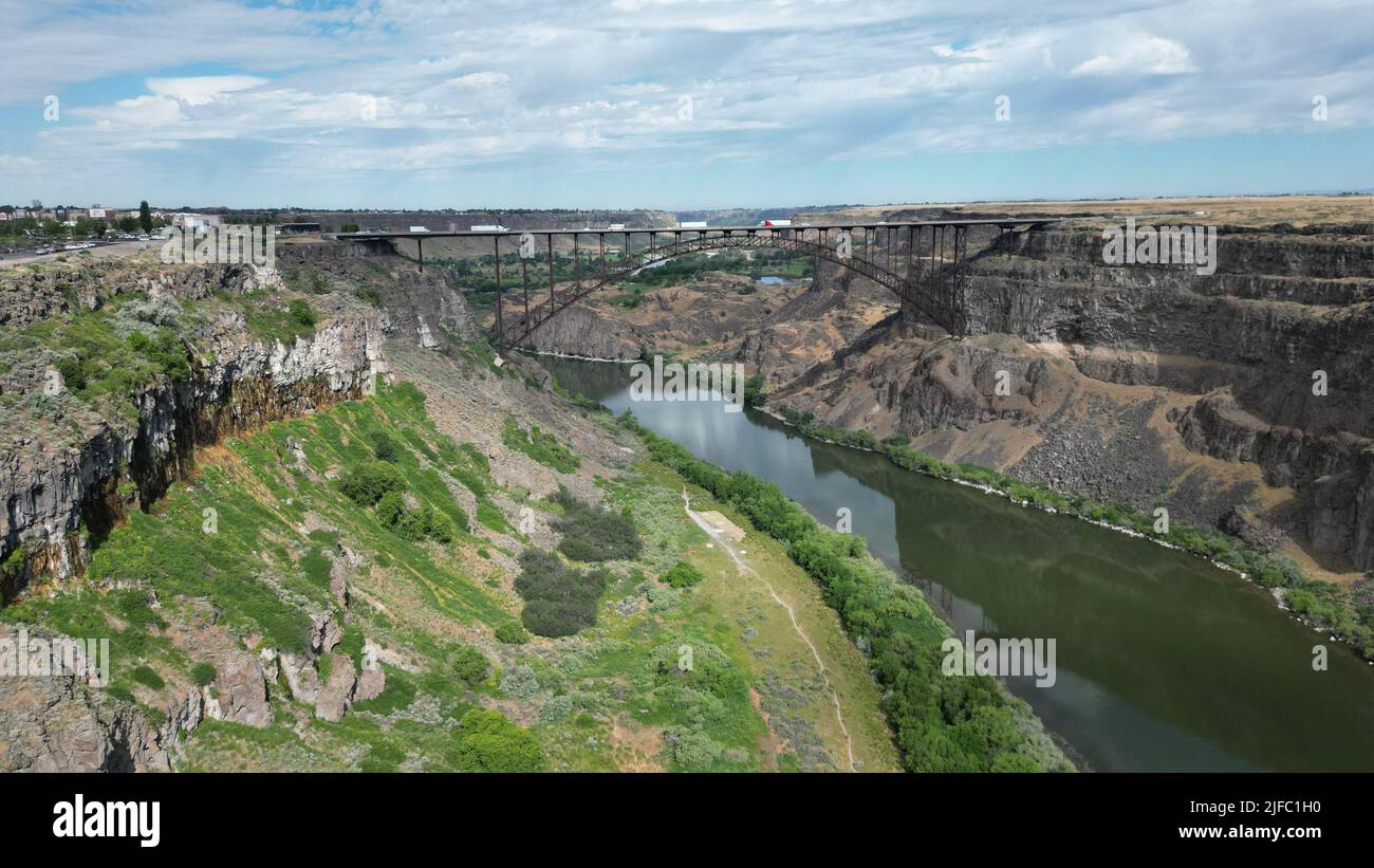 An Aerial View Of The Perrine Memorial Bridge Over The Snake River ...