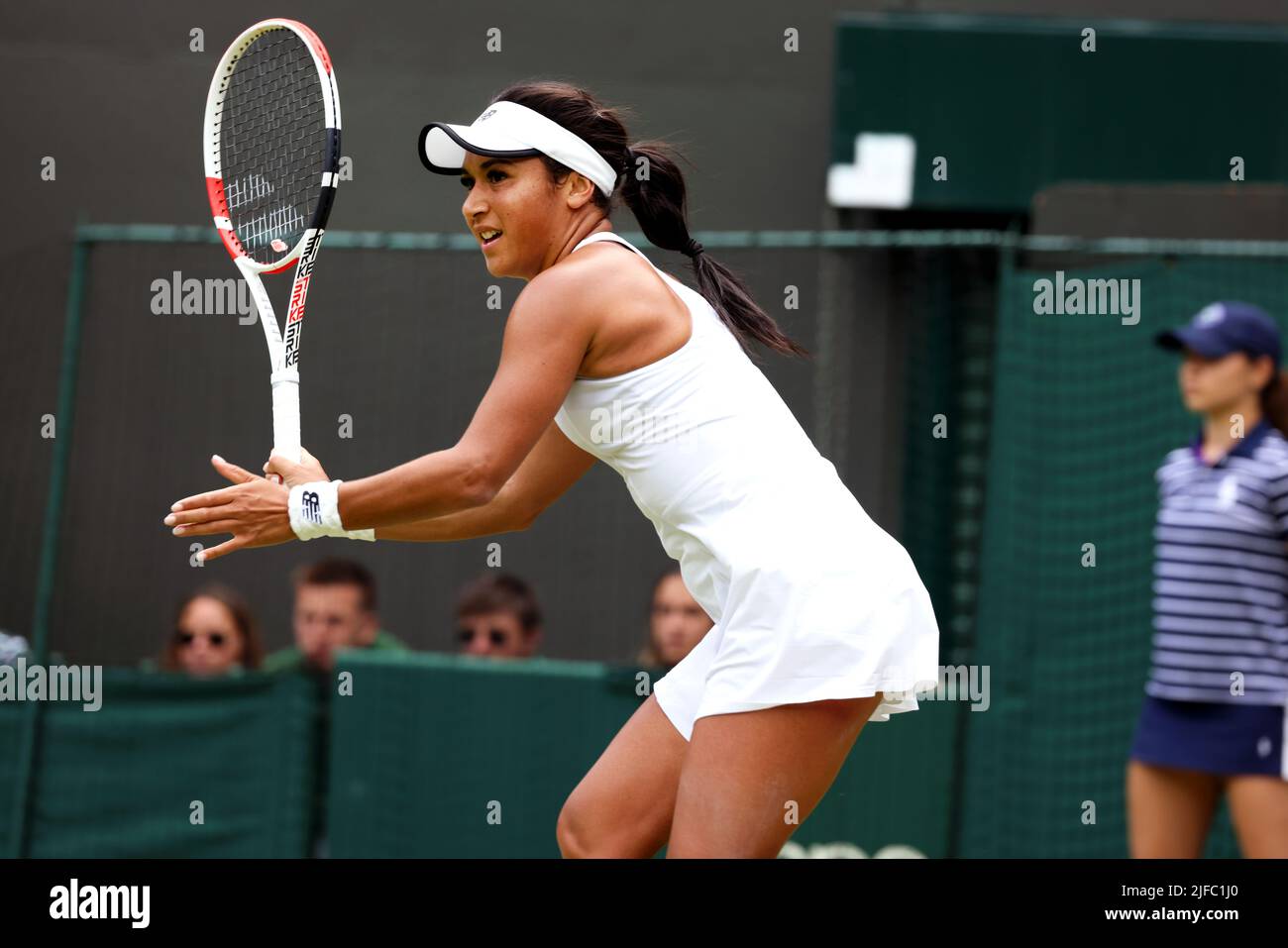 London, UK. 1 July 2022 - Great Britain's Heather Watson sets up a forehand during her second round match against Kaja Juvan of Slovenia Credit: Adam Stoltman/Alamy Live News Stock Photo