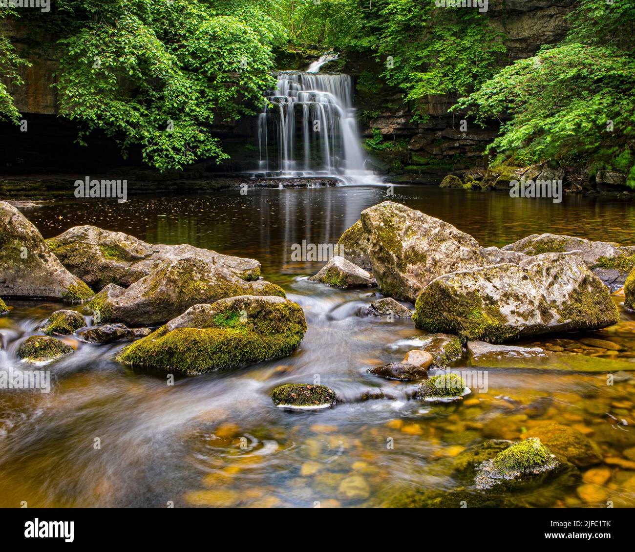 The stunning Cauldron Falls, also known as West Burton Falls in the village of West Burton in the Yorkshire Dales, UK. Stock Photo