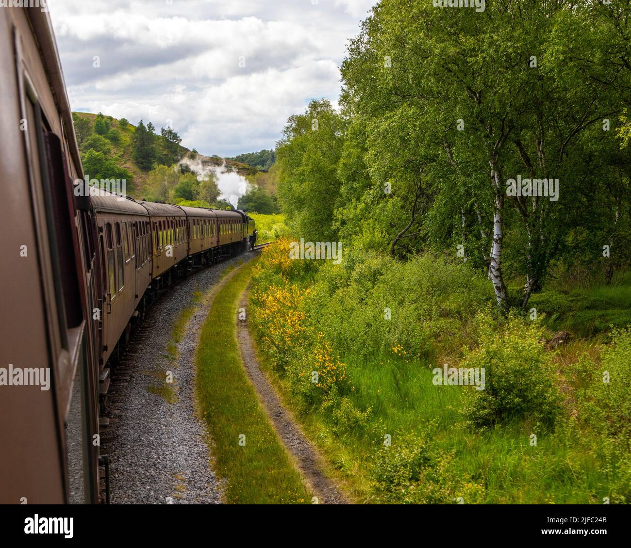 Onboard the magnificent North Yorkshire Moors Railway that runs through the North Yorkshire Moors National Park in the UK. Stock Photo