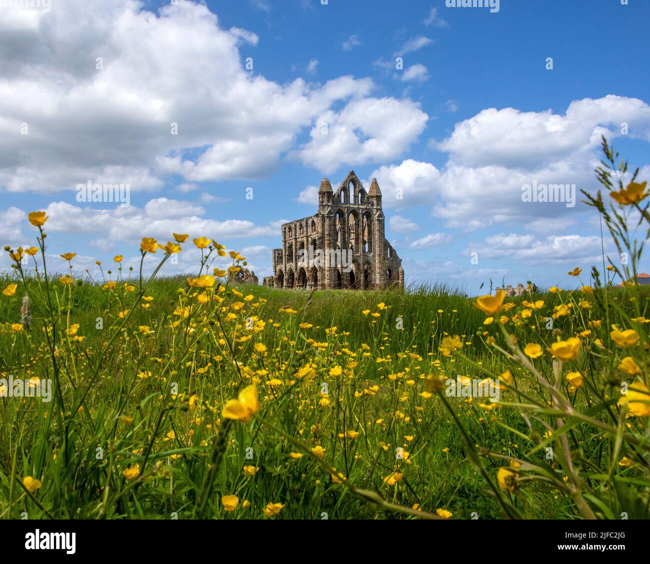 View of the historic Whitby Abbey in the town of Whitby in North Yorkshire, UK. Stock Photo