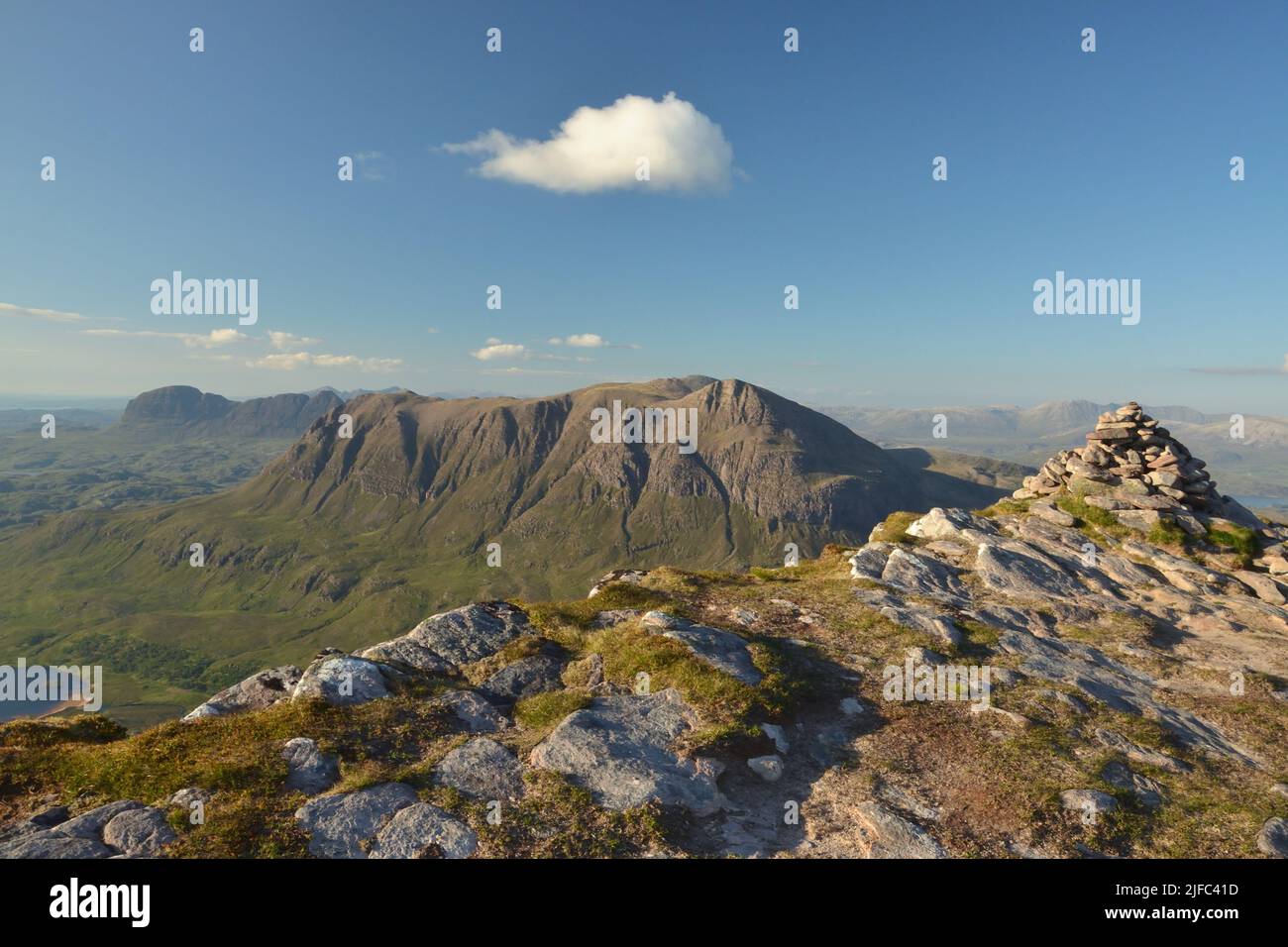 The summit of the hill Cùl Beag (769 m, 2523 ft), a Corbett in the Assynt region of Scotland, Great Britain.  The next hill behind is Cùl Mor. Stock Photo
