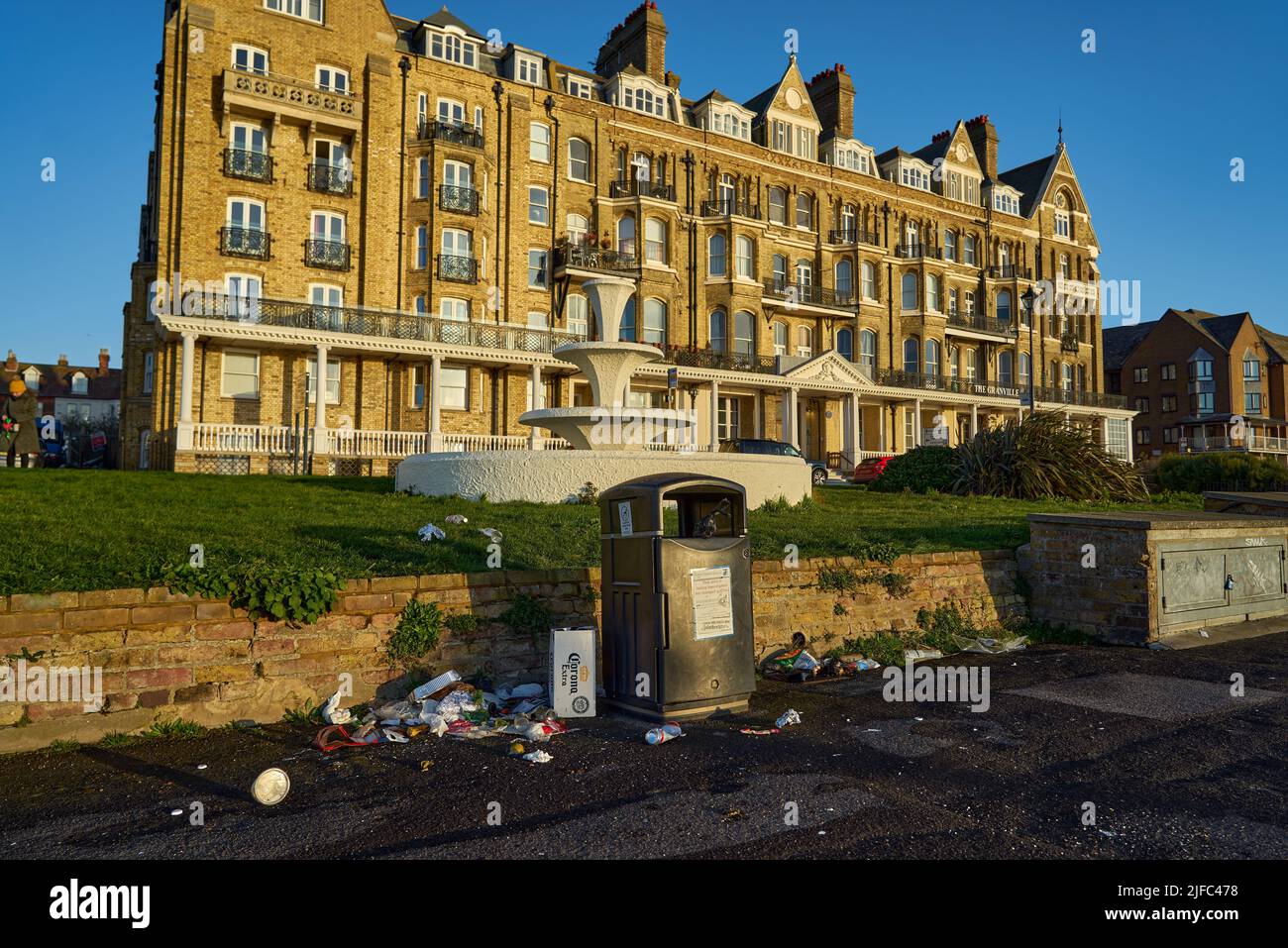 The garbage on the street against the Granville Hotel. Ramsgate, United Kingdom Stock Photo Alamy