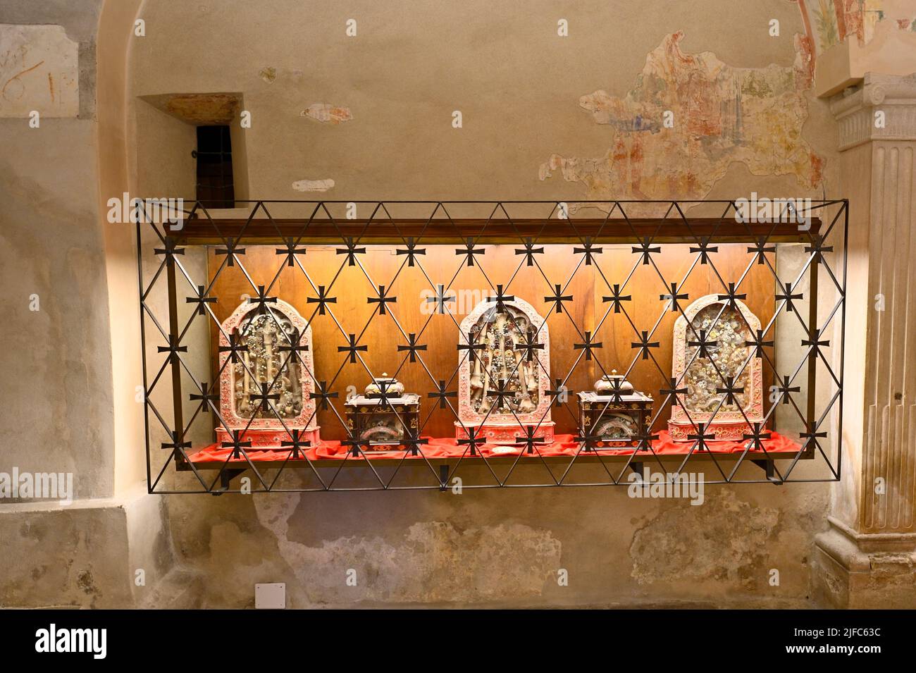 Aquileia, Italy. 19 June 2022. Interior view of the Basilica of Aquileia. Relics of the martyrs of Aquileia, Hermagoras and Fortunatus in the crypt Stock Photo