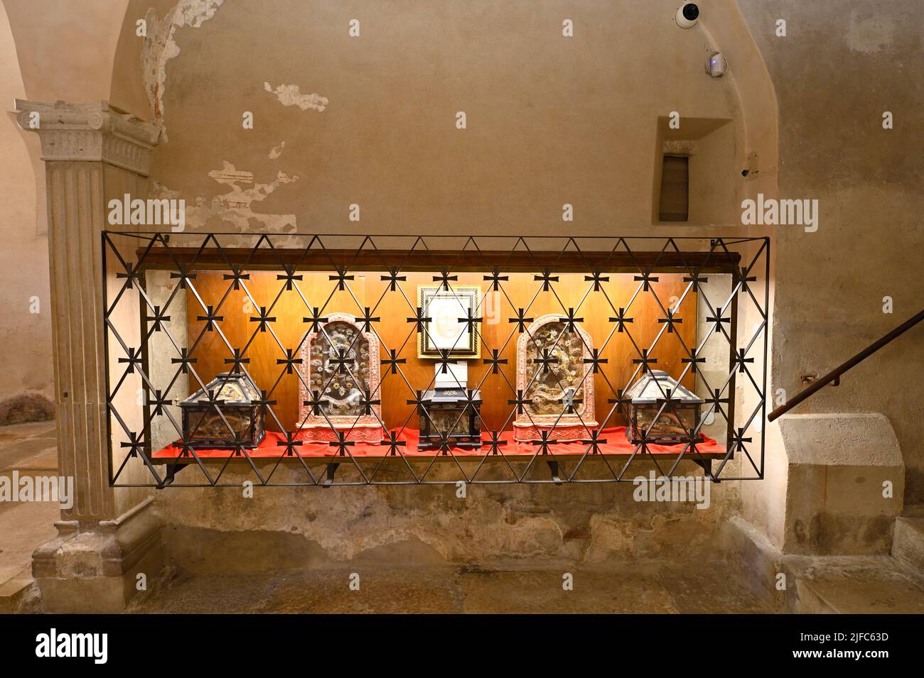 Aquileia, Italy. 19 June 2022. Interior view of the Basilica of Aquileia. Relics of the martyrs of Aquileia, Hermagoras and Fortunatus in the crypt Stock Photo