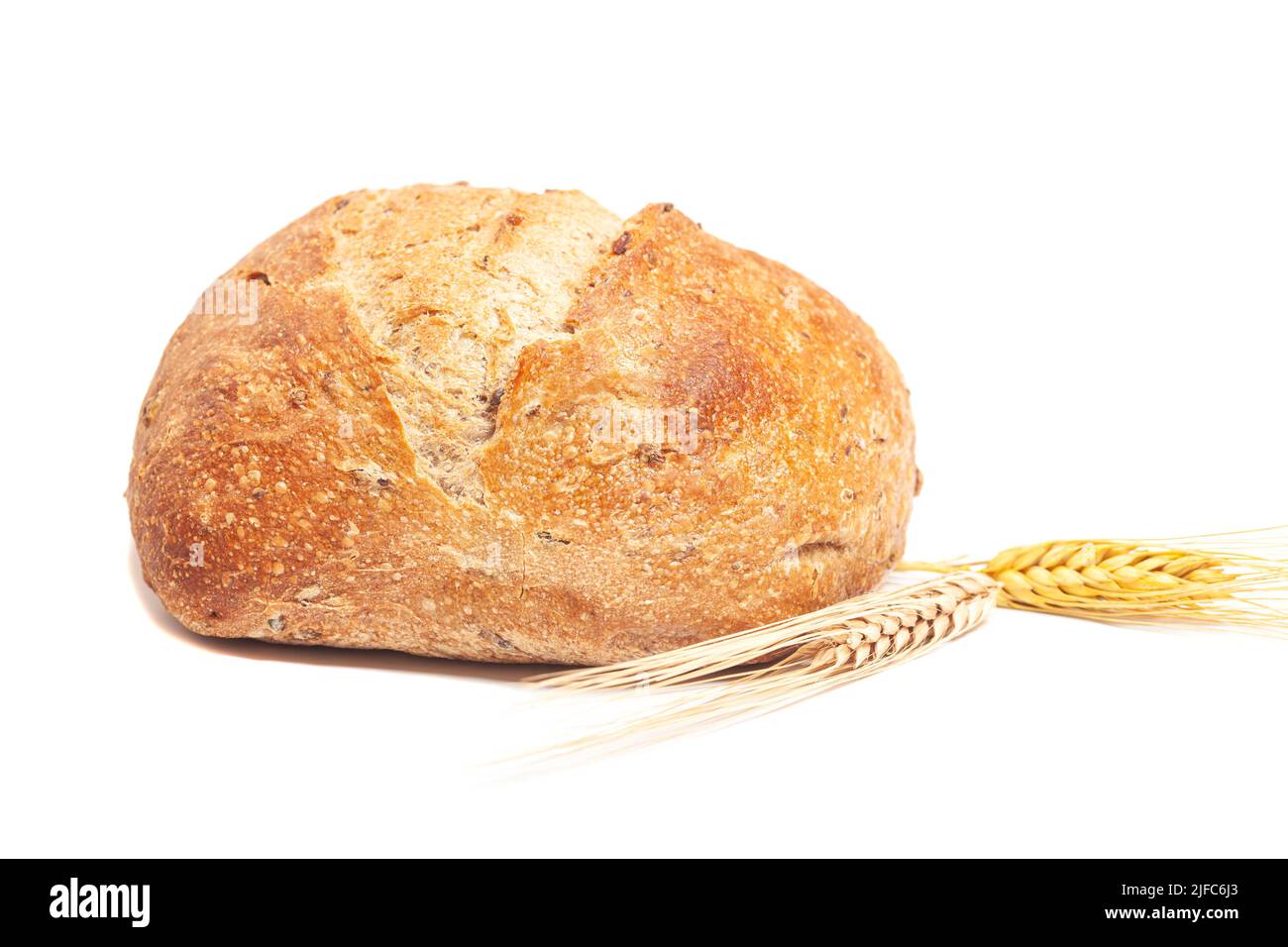 Bread with wheat ears isolated on white background Stock Photo - Alamy