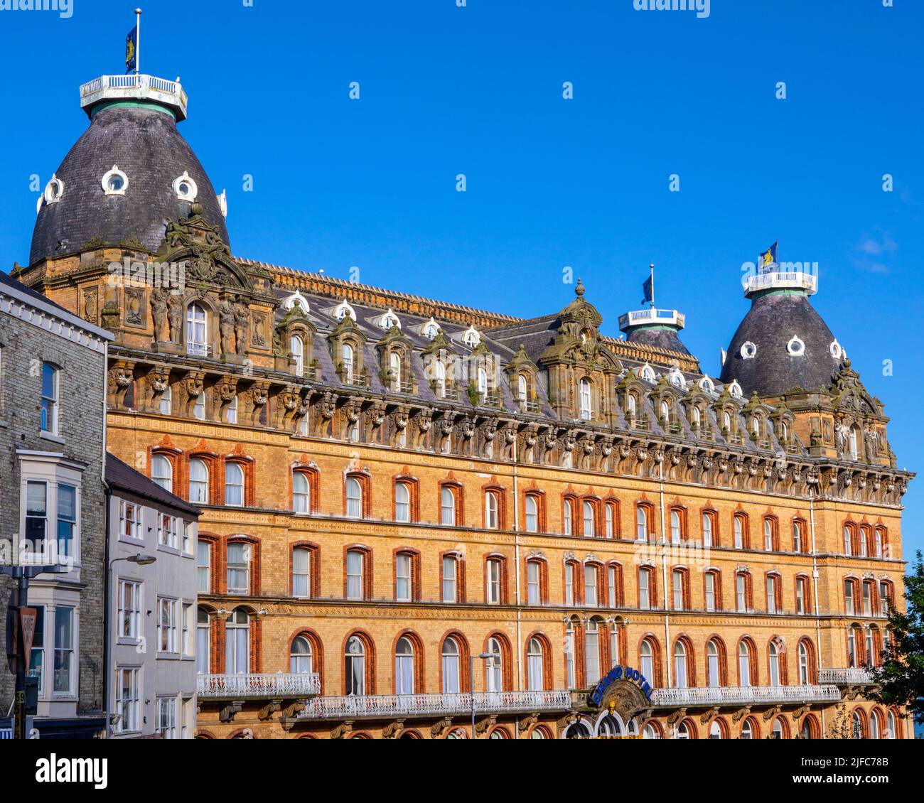 Scarborough, UK - June 8th 2022: The magnificent exterior of The Grand Hotel in the seaside town of Scarborough in North Yorkshire, UK. Stock Photo