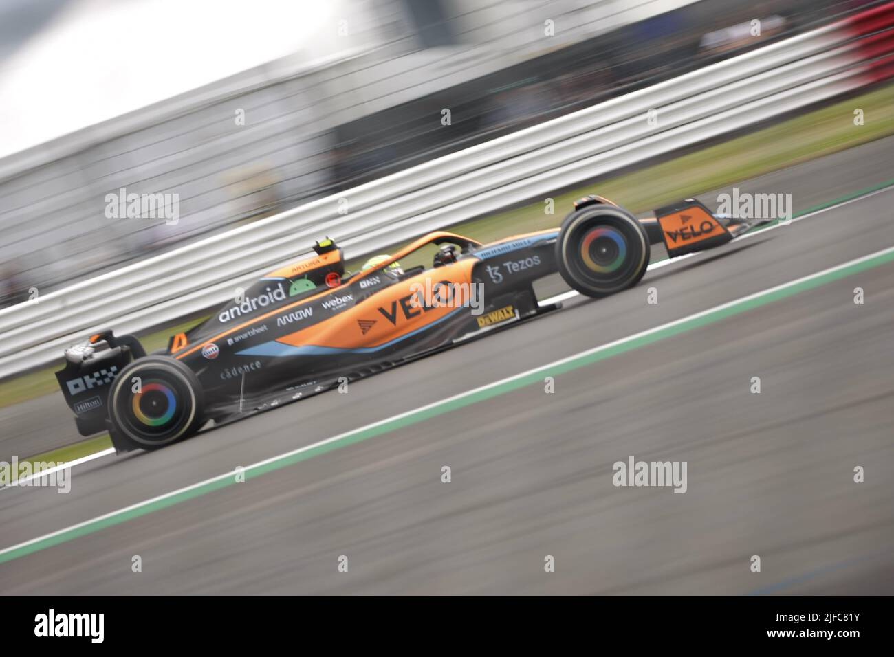 Silverstone, Northants, UK. 1st July, 2022. Lando Norris, McLaren, during the first day of practice for the LENOVO FORMULA 1 British Grand Prix Credit: Motofoto/Alamy Live News Stock Photo