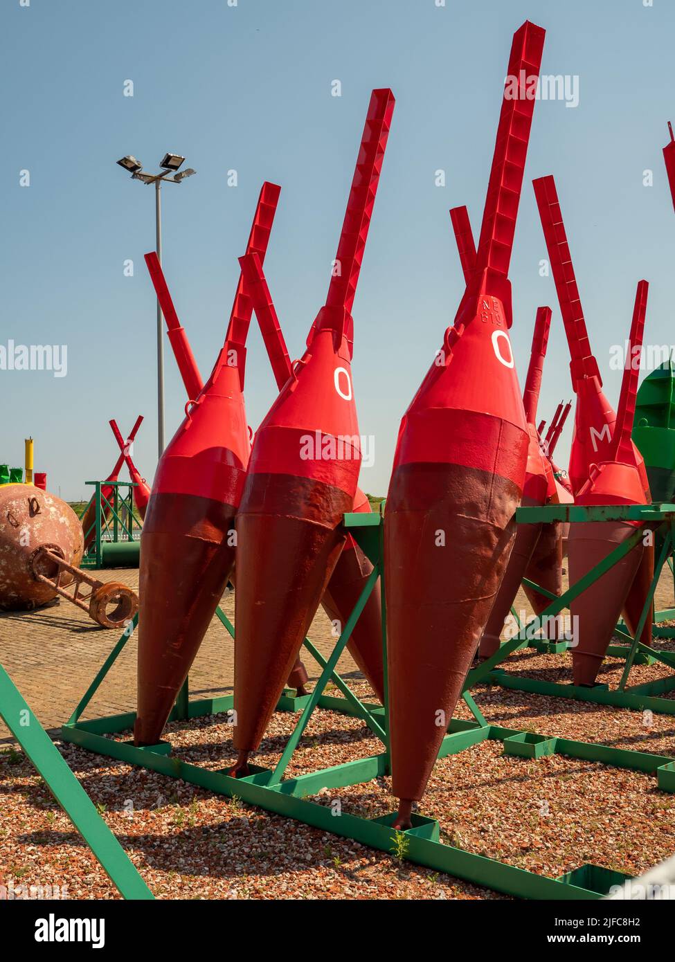 Marine buoys. Colored buoys in storage Stock Photo Alamy