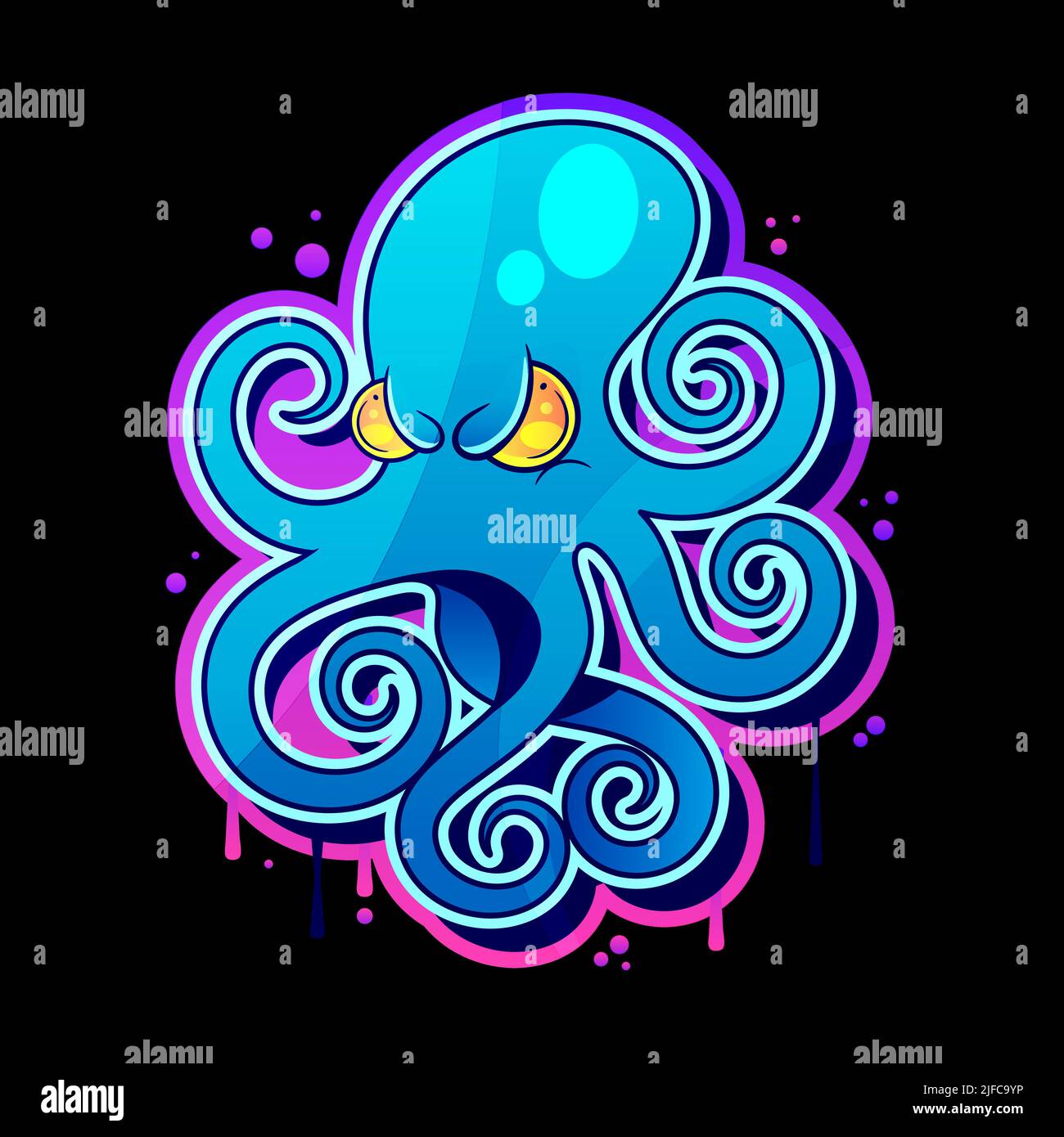 Evil skull-octopus mascot in engraving technique. Vector illustration ...