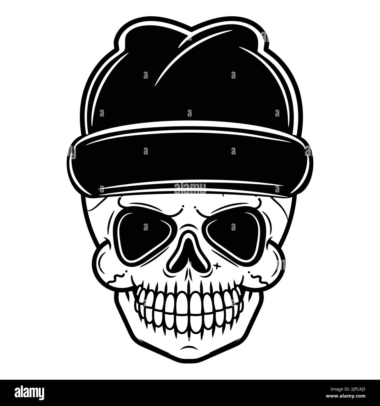 black white illustration of a skull in hip hop style Stock Vector