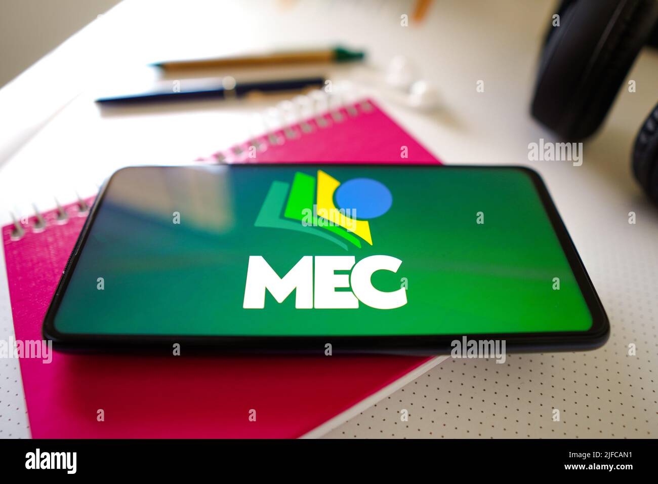 In this photo illustration the Ministério da Educação (MEC) logo seen displayed on a smartphone screen. Stock Photo