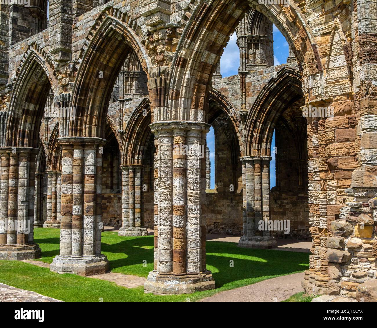 View of the historic Whitby Abbey in the town of Whitby in North Yorkshire, UK. Stock Photo