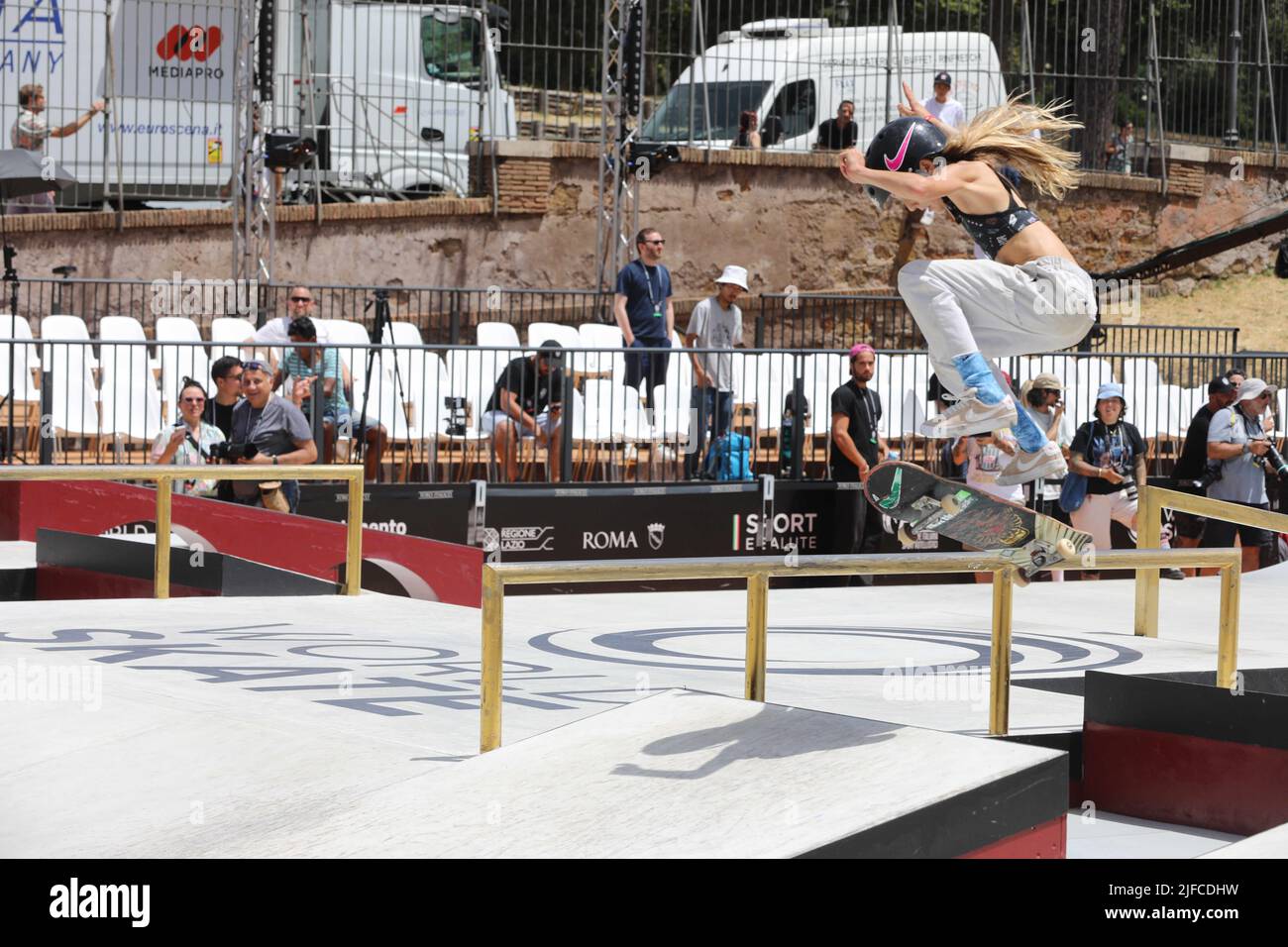 Rome, Italy. 01st July, 2022. At Parco del Colle Oppio in Rome, the World Championship of skateboarding. In this picture (Photo by Paolo Pizzi/Pacific Press) Credit: Pacific Press Media Production Corp./Alamy Live News Stock Photo