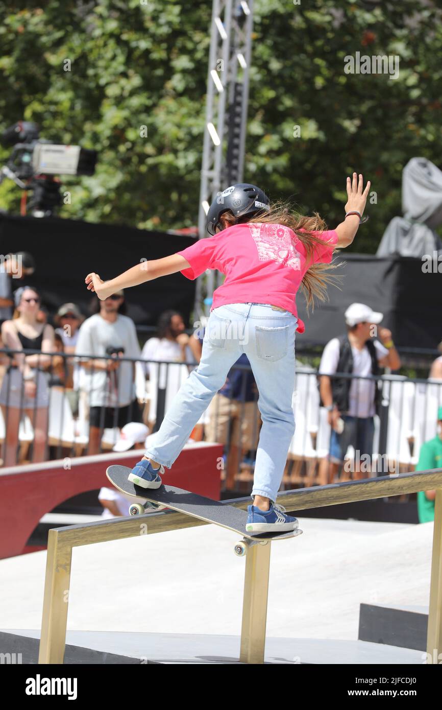 Rome, Italy. 01st July, 2022. At Parco del Colle Oppio in Rome, the World Championship of skateboarding. In this picture Natalia Munoz (Photo by Paolo Pizzi/Pacific Press) Credit: Pacific Press Media Production Corp./Alamy Live News Stock Photo