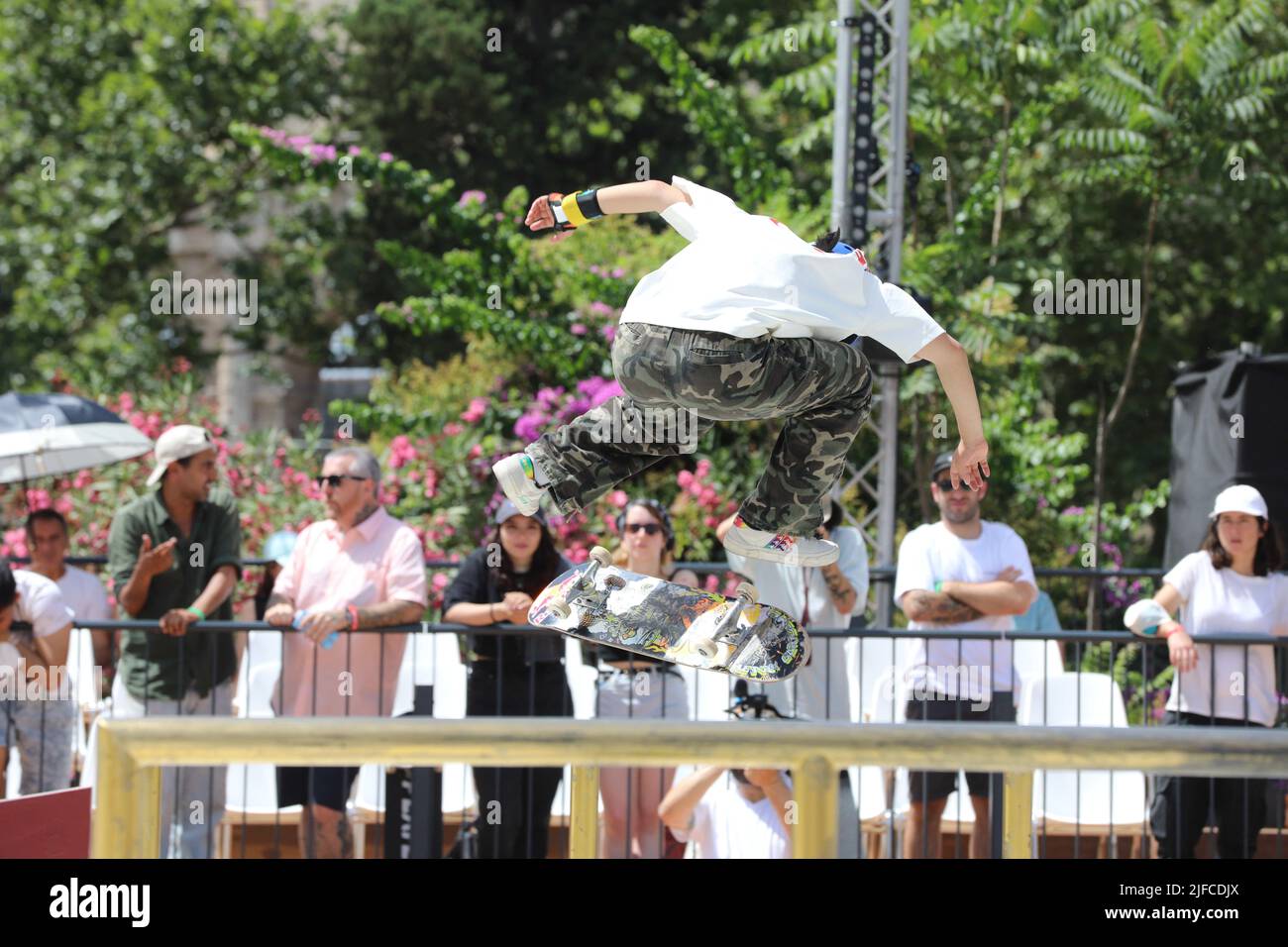 Rome, Italy. 01st July, 2022. At Parco del Colle Oppio in Rome, the World Championship of skateboarding. In this picture Wenhui Zeng (Photo by Paolo Pizzi/Pacific Press) Credit: Pacific Press Media Production Corp./Alamy Live News Stock Photo