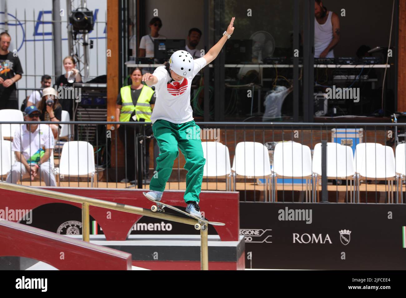Rome, Lazio, Italy. 1st July, 2022. At Parco del Colle Oppio in Rome, the World Championship of skateboarding.In this picture (Credit Image: © Paolo Pizzi/Pacific Press via ZUMA Press Wire) Credit: ZUMA Press, Inc./Alamy Live News Stock Photo