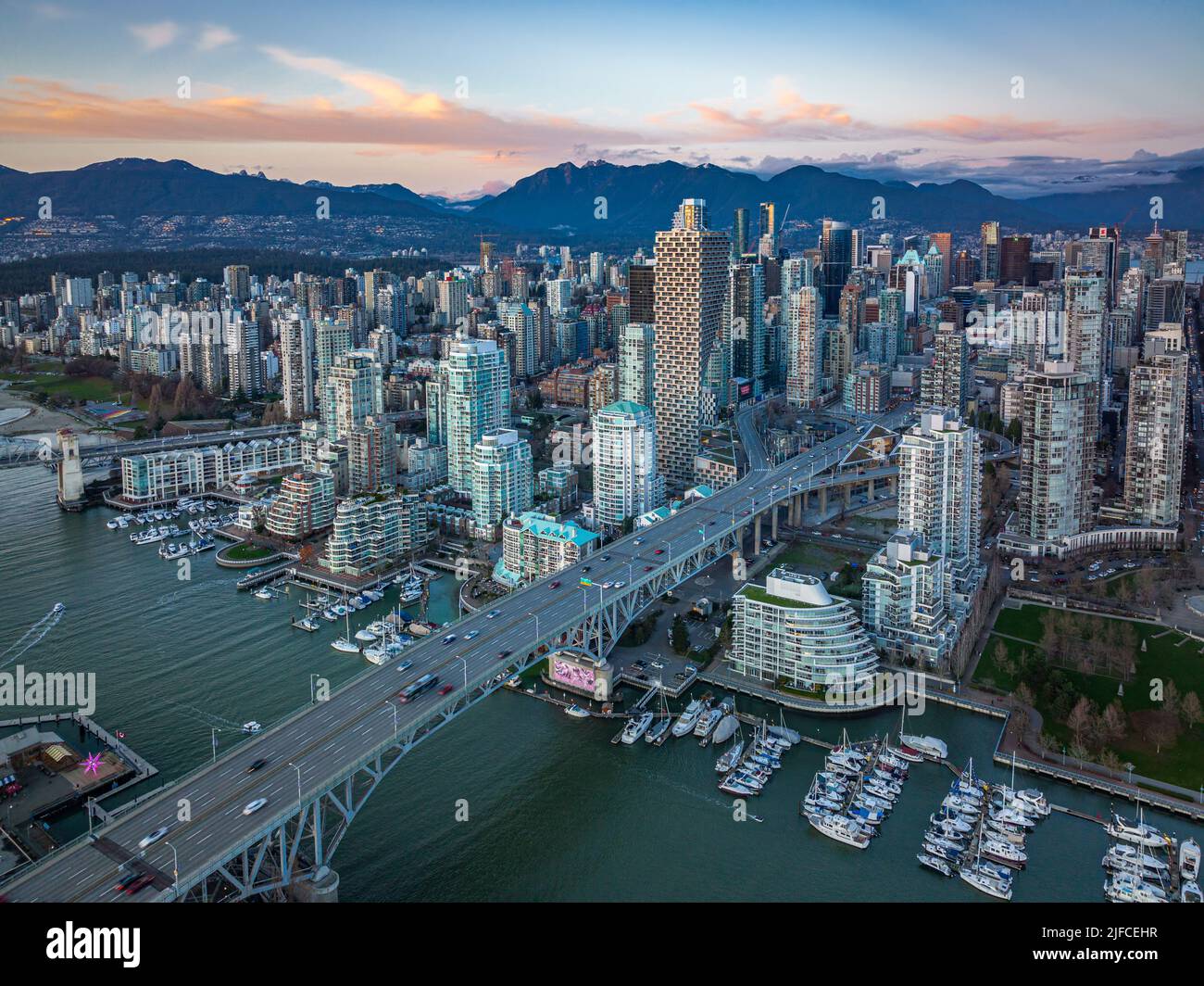 An aerial view of downtown Vancouver during sunset Stock Photo Alamy