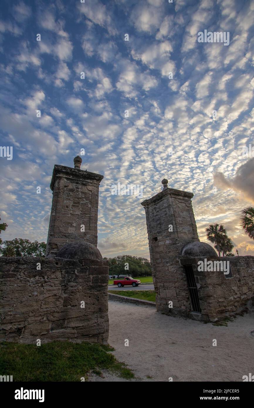 The historic City Gate of St. Augustine, Florida erected in 1808 Stock Photo