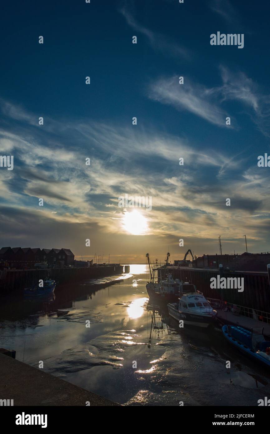 Whitstable Harbour,Sunset,Low Tide,Whitstable Beach,Summer,Evening, Stock Photo