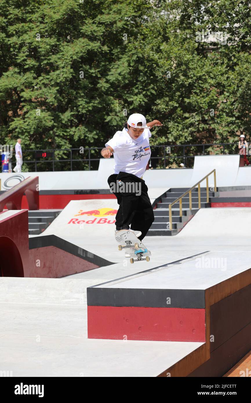 Rome, Lazio, Italy. 1st July, 2022. At Parco del Colle Oppio in Rome, the World Championship of skateboarding.In this picture Margyelin Didal (Credit Image: © Paolo Pizzi/Pacific Press via ZUMA Press Wire) Credit: ZUMA Press, Inc./Alamy Live News Stock Photo