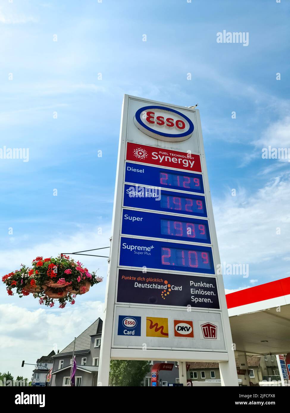 Kiel, Germany 01. July 2022 An Esso gas station on a sunny day Stock
