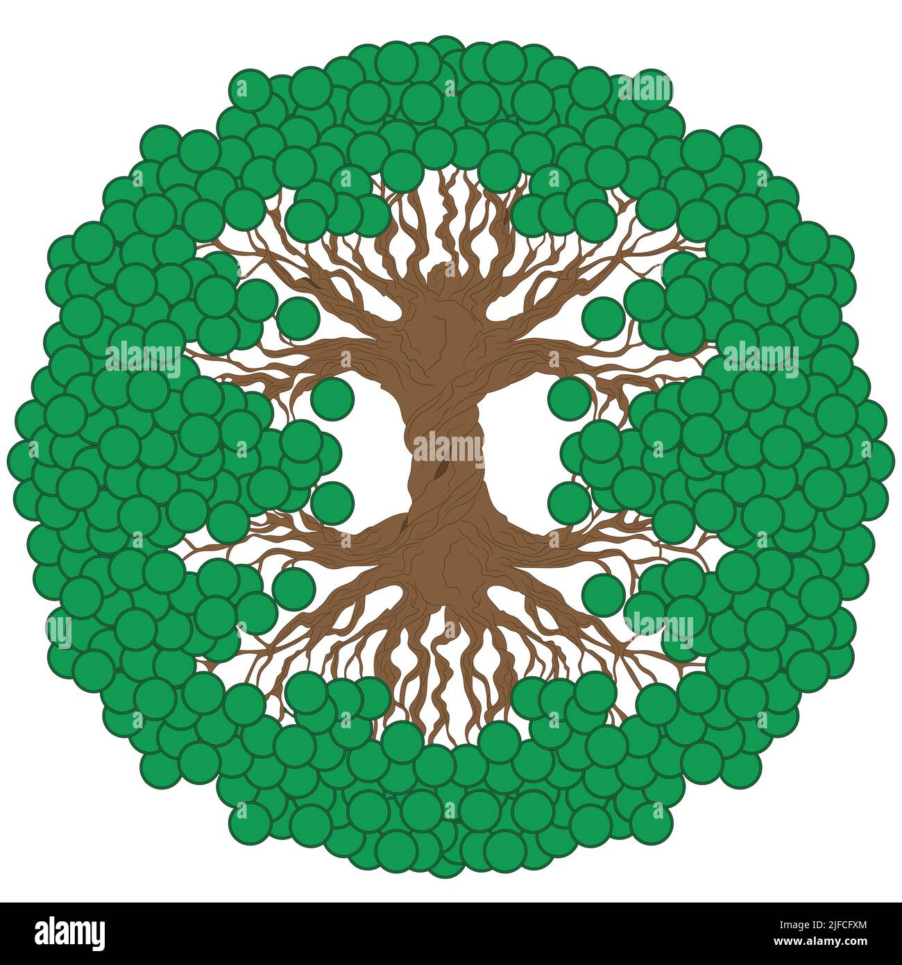 Money tree with green coins. A traditional feng shui symbol for attracting wealth and prosperity. Stock Vector