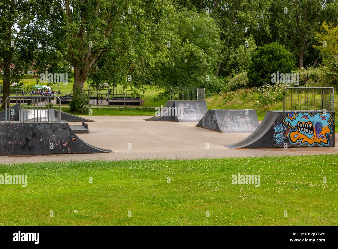 Skateboard playground in Sanders Park, Bromsgrove, Worcestershire, England. Stock Photo