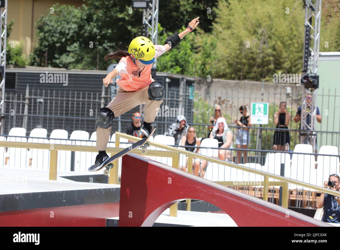 Roma, Italy. 01st July, 2022. At Parco del Colle Oppio in Rome, the World Championship of skateboarding. In this picture Coco Yoshikawa (Photo by Paolo Pizzi/Pacific Press/Sipa USA) Credit: Sipa USA/Alamy Live News Stock Photo