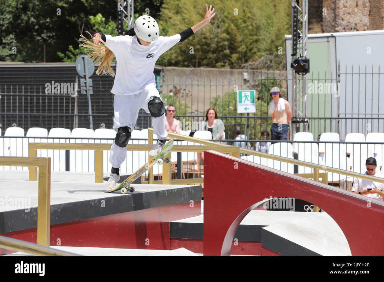 Roma, Italy. 01st July, 2022. At Parco del Colle Oppio in Rome, the World Championship of skateboarding. In this picture Rizu Akama (Photo by Paolo Pizzi/Pacific Press/Sipa USA) Credit: Sipa USA/Alamy Live News Stock Photo