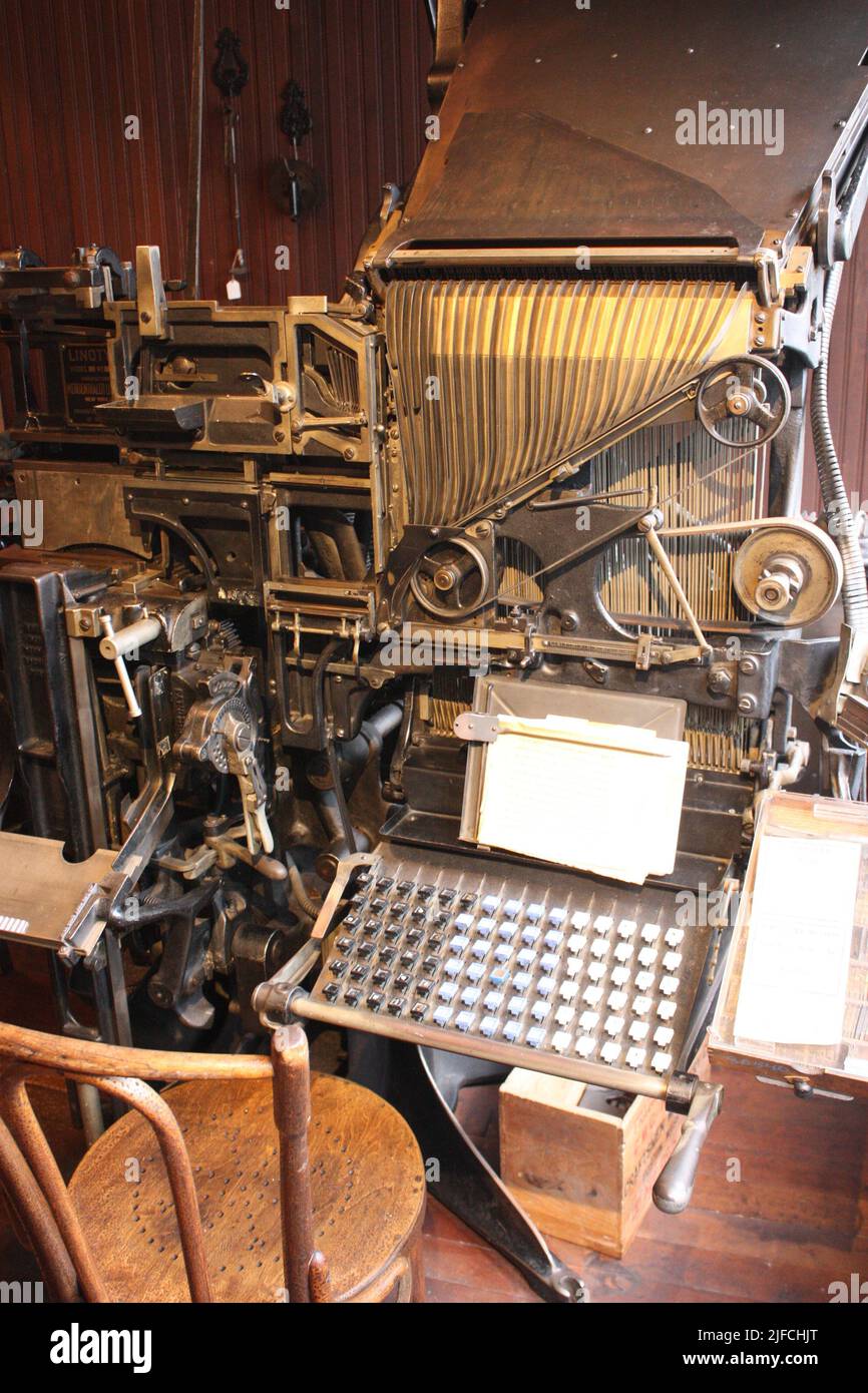 The print shop at the Burnaby Post exhibit at the Burnaby Village Museum Stock Photo