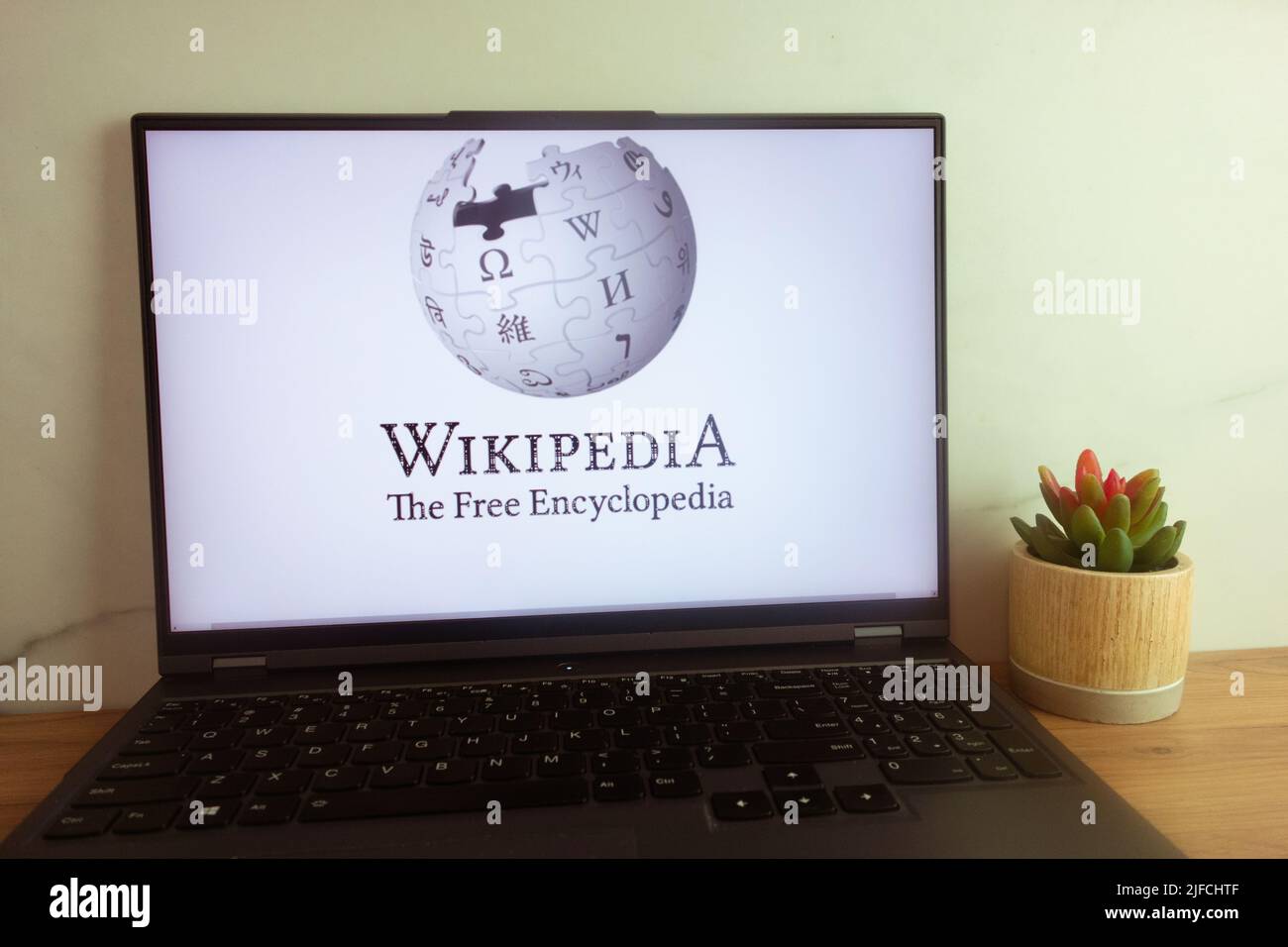 KONSKIE, POLAND - June 30, 2022: Wikipedia The Free Encyclopedia logo displayed on laptop computer screen Stock Photo