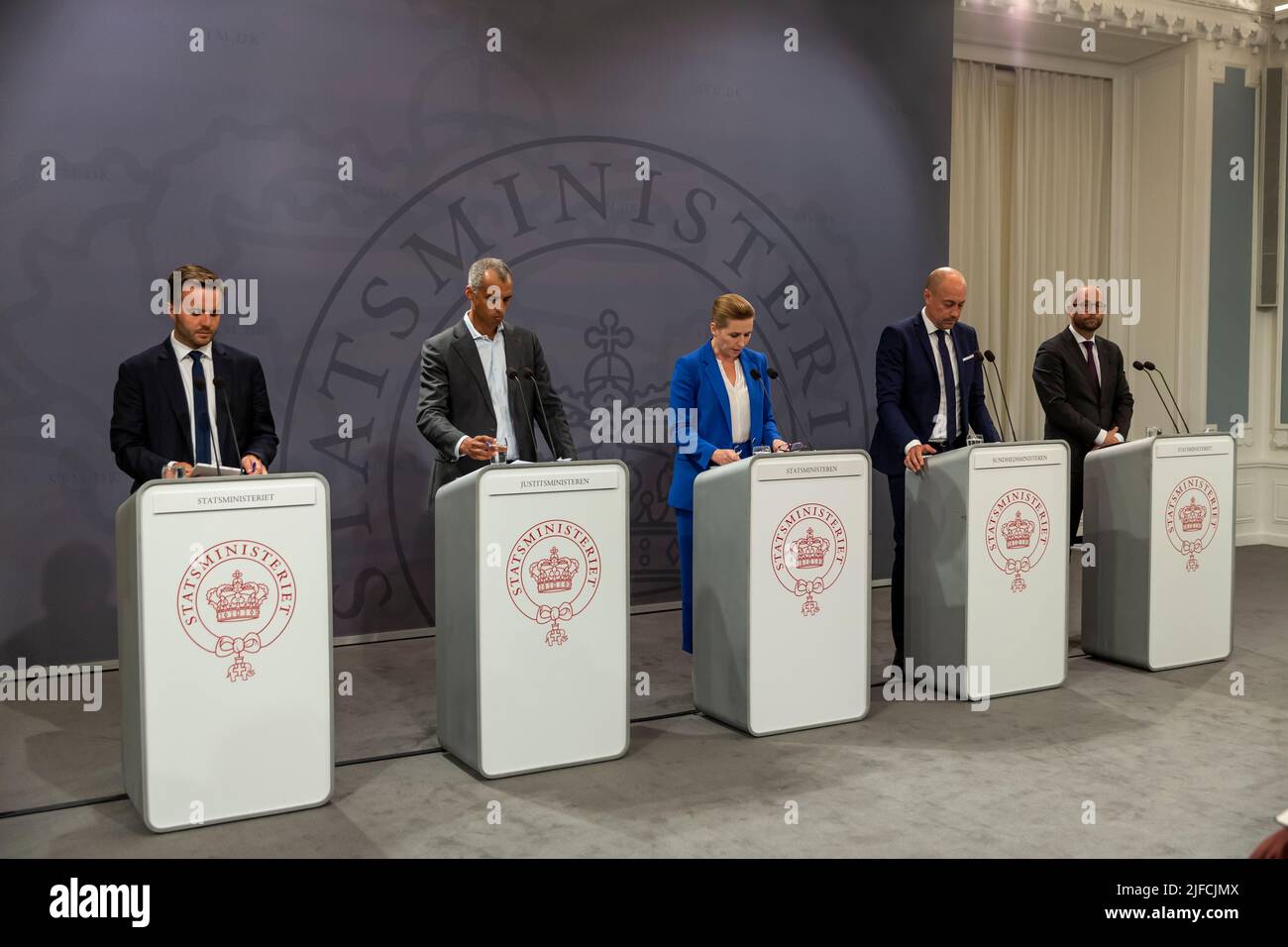 COPENHAGEN, DENMARK - JULY 01, 2022: Danish Prime Minister, Mette Frederiksen seen at the press conference at the Ministry of State in Copenhagen, whe Stock Photo