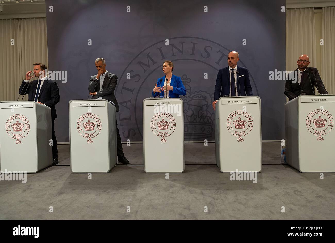 COPENHAGEN, DENMARK - JULY 01, 2022: Danish Prime Minister, Mette Frederiksen seen at the press conference at the Ministry of State in Copenhagen, whe Stock Photo