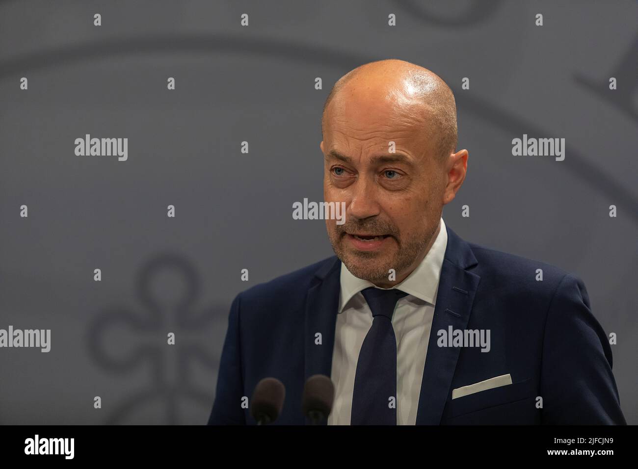 COPENHAGEN, DENMARK - JULY 01, 2022: Minister for Health, Magnus Heuniche, during the Prime Minister Metter Frederiksen’s press conference at the Mini Stock Photo
