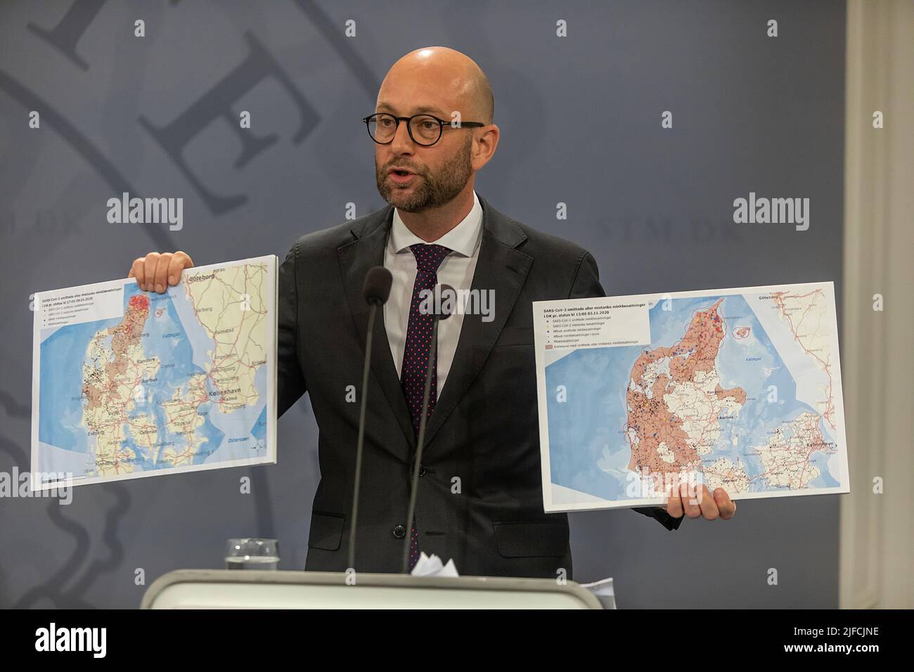 COPENHAGEN, DENMARK - JULY 01, 2022: Minister for Food and Agriculture, Rasmus Prehn,during Prime Minister Metter Frederiksen’s press conference at th Stock Photo