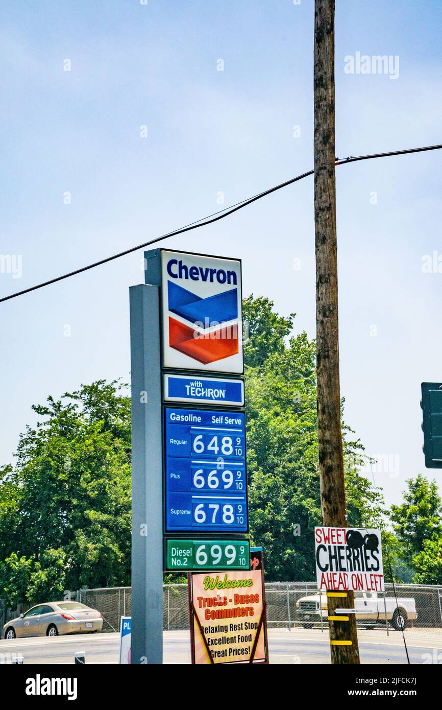 High Gas prices in rural California July 1 2022 the day the gas tax increased by 3 cents per gallon Stock Photo