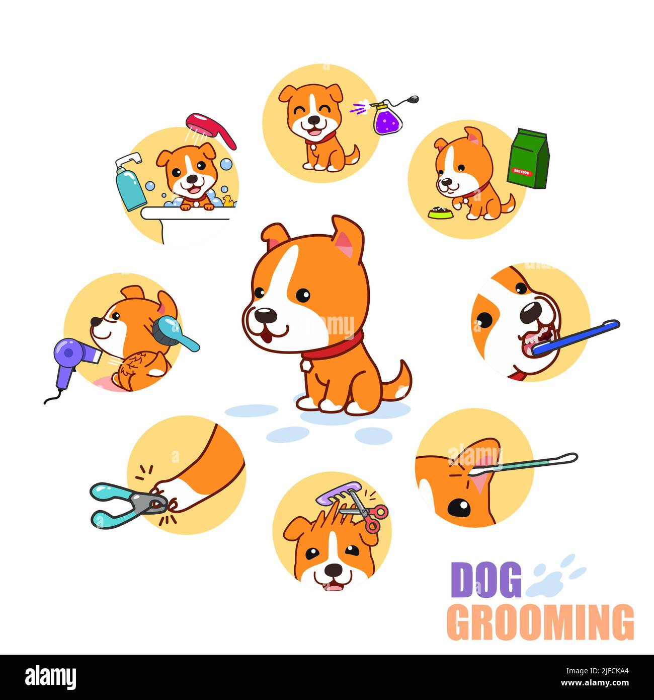A vector illustration of Cartoon Dog Grooming Icons Stock Vector