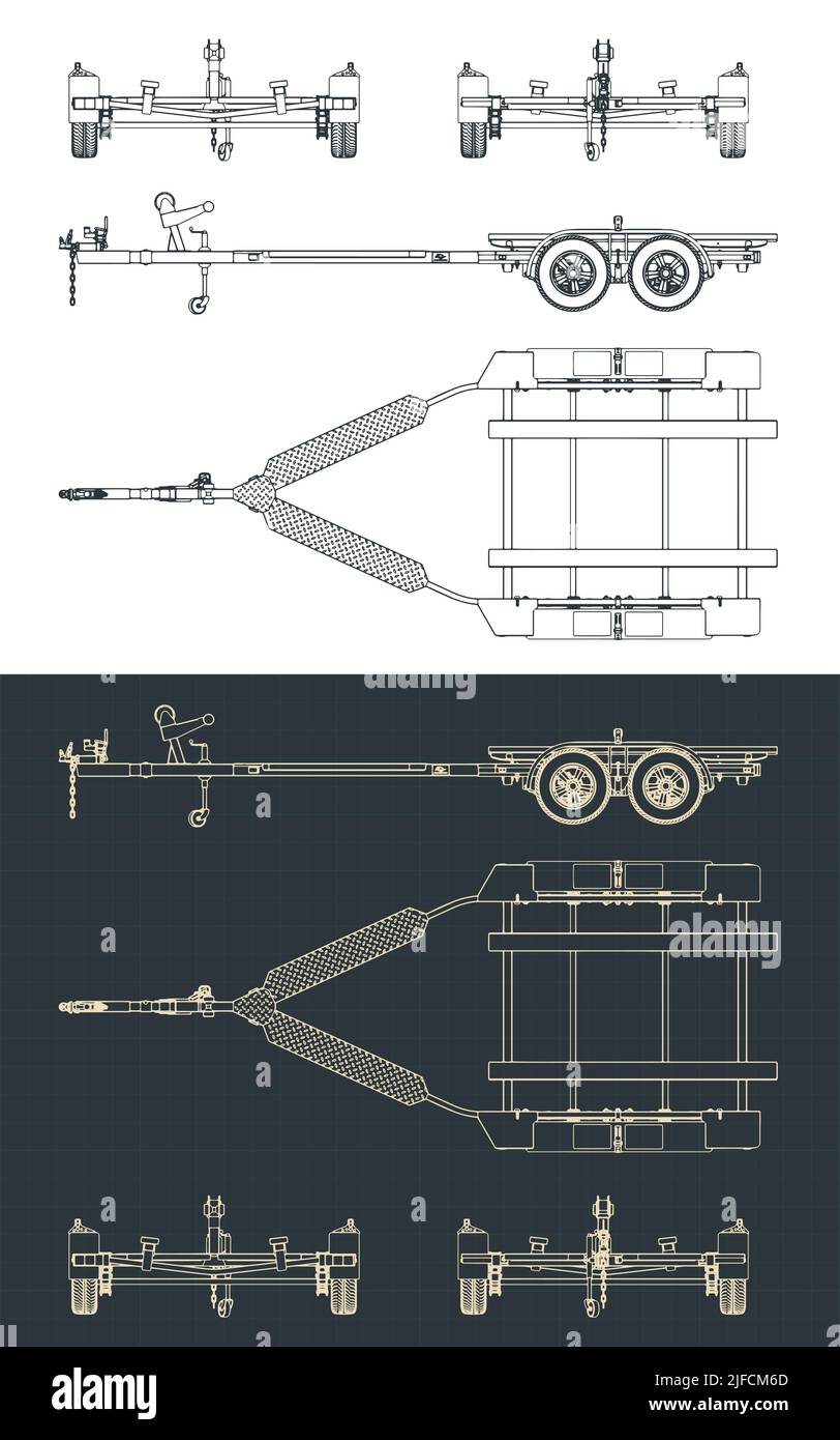 Stylized vector illustration of blueprints of boat trailer Stock Vector ...