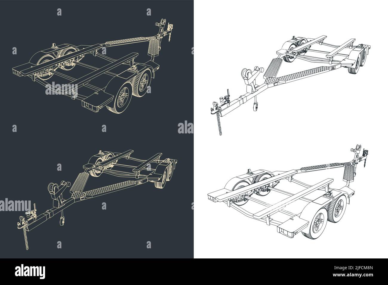 Stylized vector illustration of drawings of boat trailer Stock Vector