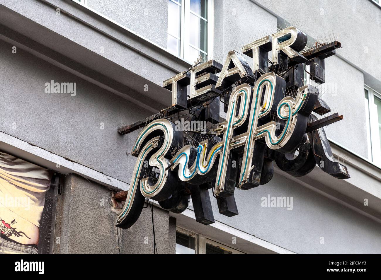 Neon sign for Teatr Buffo (Studio Buffo) in Frascati, Warsaw, Poland Stock Photo