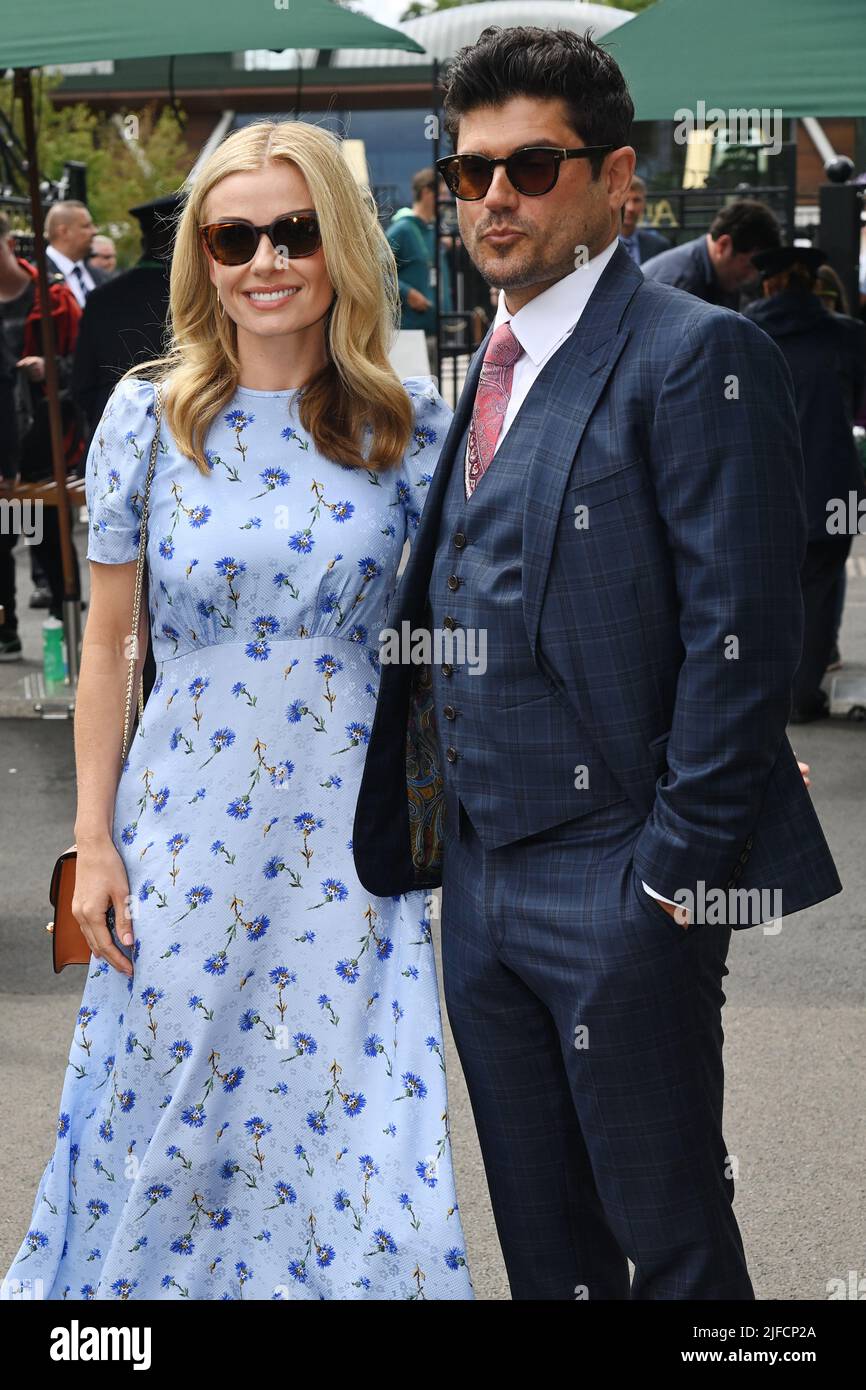 01 July 2022. London, United Kingdom. Katherine Jenkins, and husband Andrew Levitas arrive to attend day 5 of the Wimbledon Tennis Championships held at the All England Lawn Tennis and Croquet Club. Photo by Ray Tang. Stock Photo