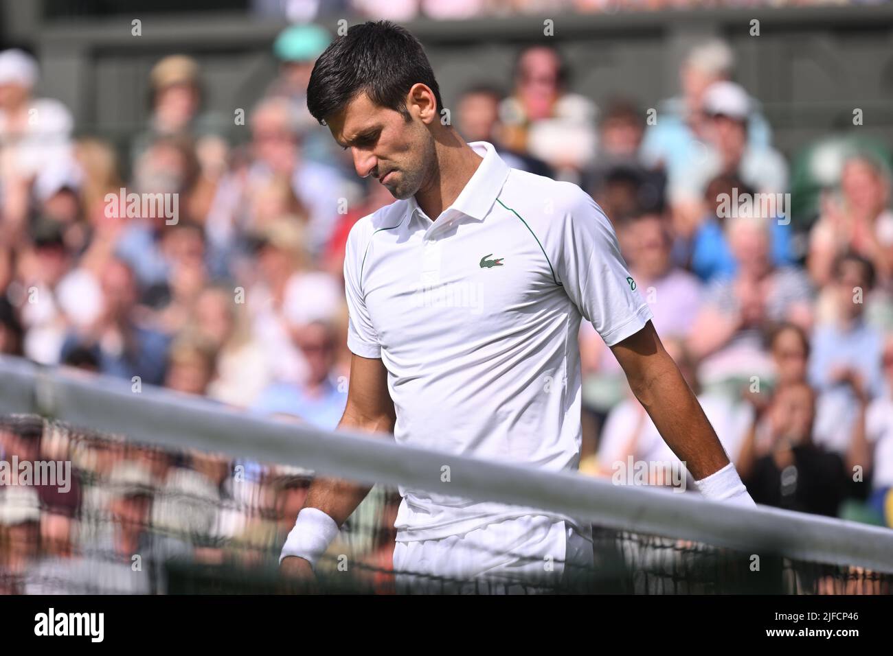 01 July 2022. London, United Kingdom.  Novak Djokovic of Serbia plays Miomir Kecmanovic of Serbia in the 3rd round of the men’s singles Wimbledon Tennis Championships on the day 5 of the Wimbledon Tennis Championships held at the All England Lawn Tennis and Croquet Club Photo by Ray Tang. Stock Photo