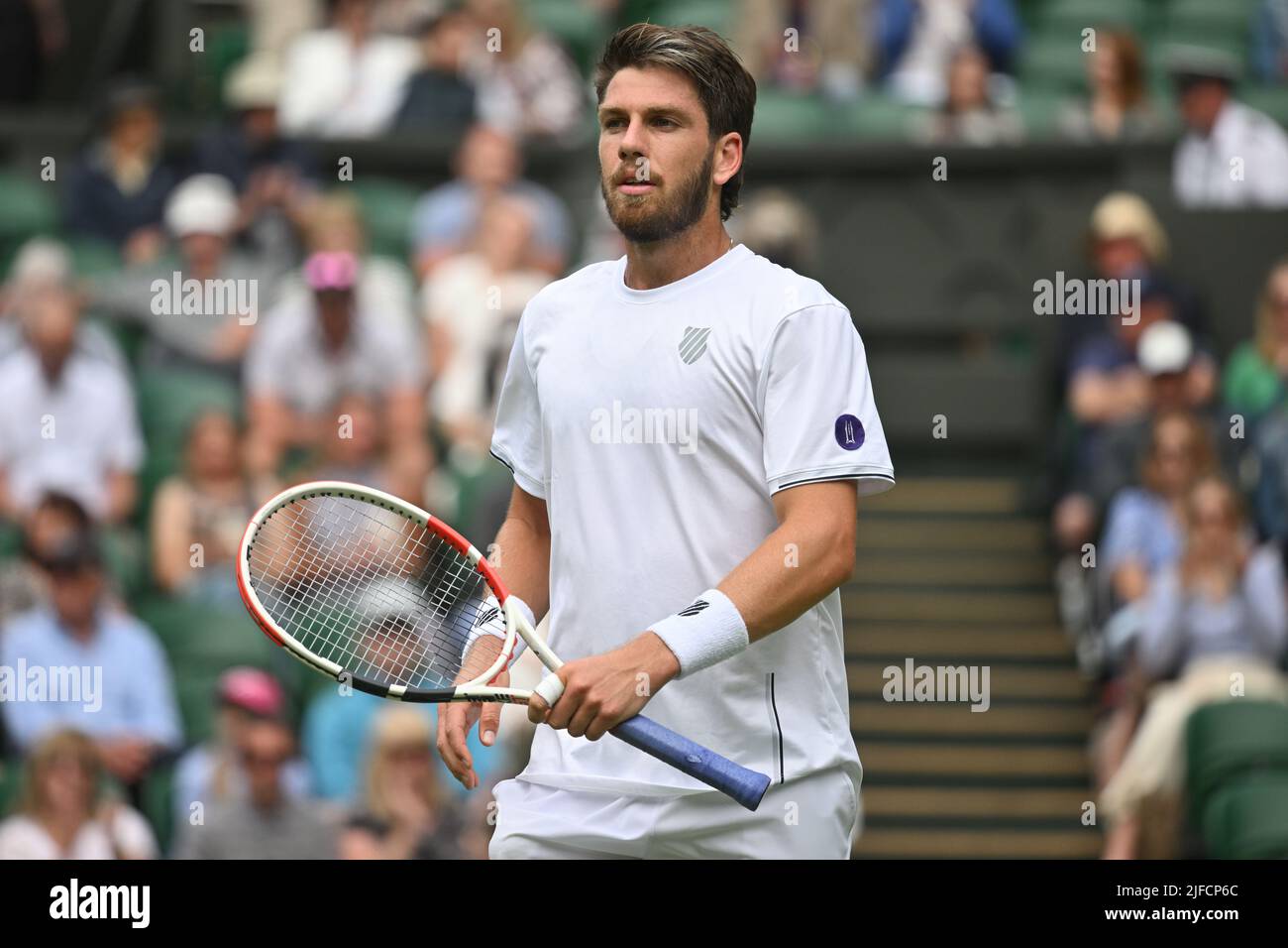 01 July 2022. London, United Kingdom.  Cameron Norrie of the United Kingdom plays Steve Johnson of the United Kingdom 3rd round of the men’s singles Wimbledon Tennis Championships on the day 5 of the Wimbledon Tennis Championships held at the All England Lawn Tennis and Croquet Club. Photo by Ray Tang. Stock Photo