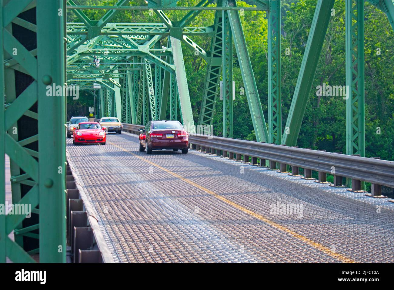 Truss bridge spanning the Delaware River and connecting the states New Jersey and Pennsylvania at the town of Stockton, New Jersey, USA. -10 Stock Photo