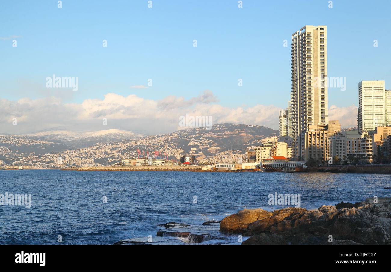 Beirut's skyline at sunset, Lebanon Stock Photo