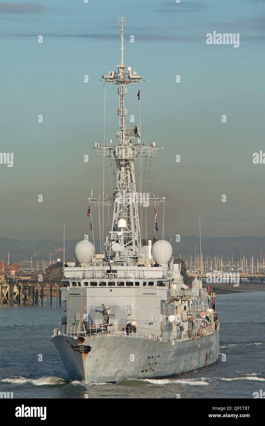 The French Navy warship FS Latouche-Treville seen departing Portsmouth, UK on the 20th January 2014. Stock Photo