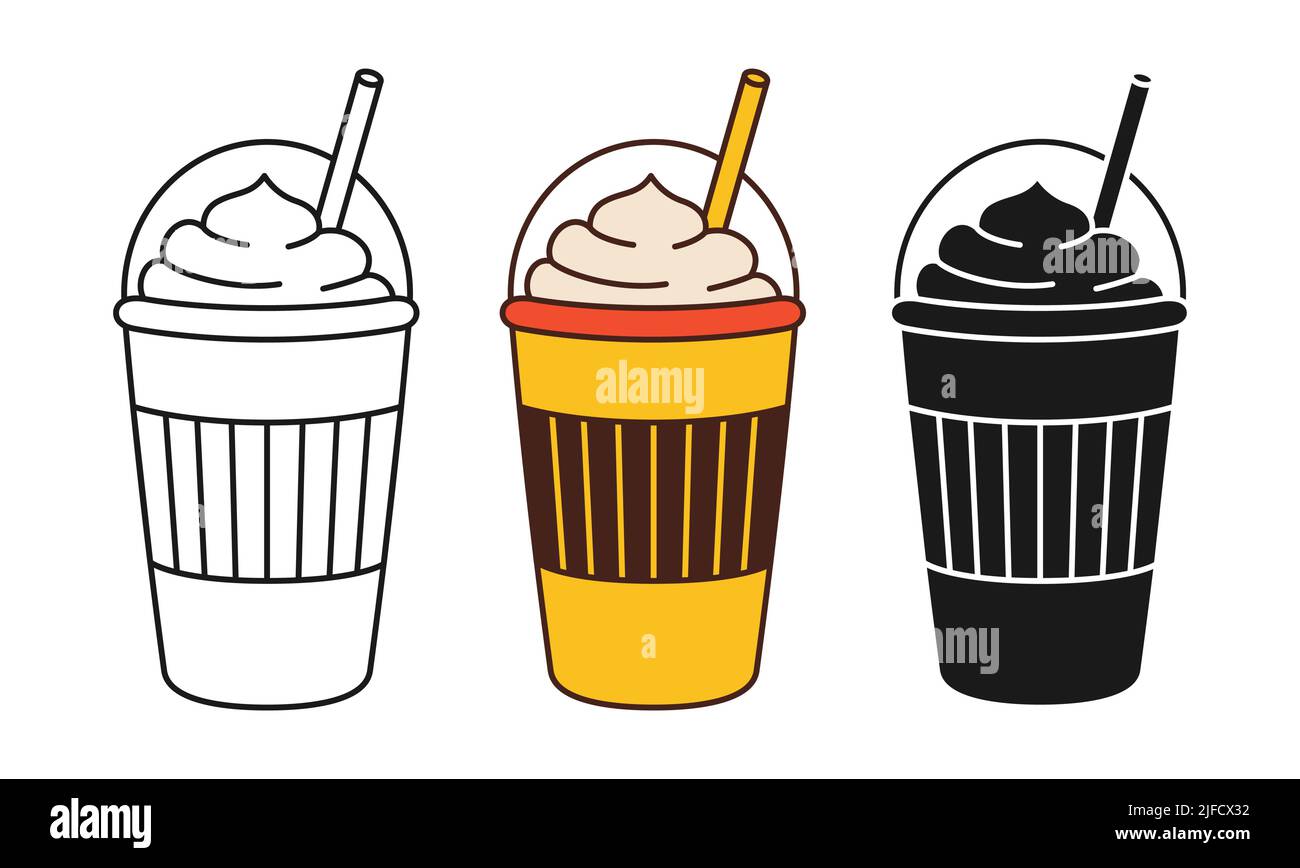 Coffee cup cartoon line icon set. Doodle style or stamp simple contour
