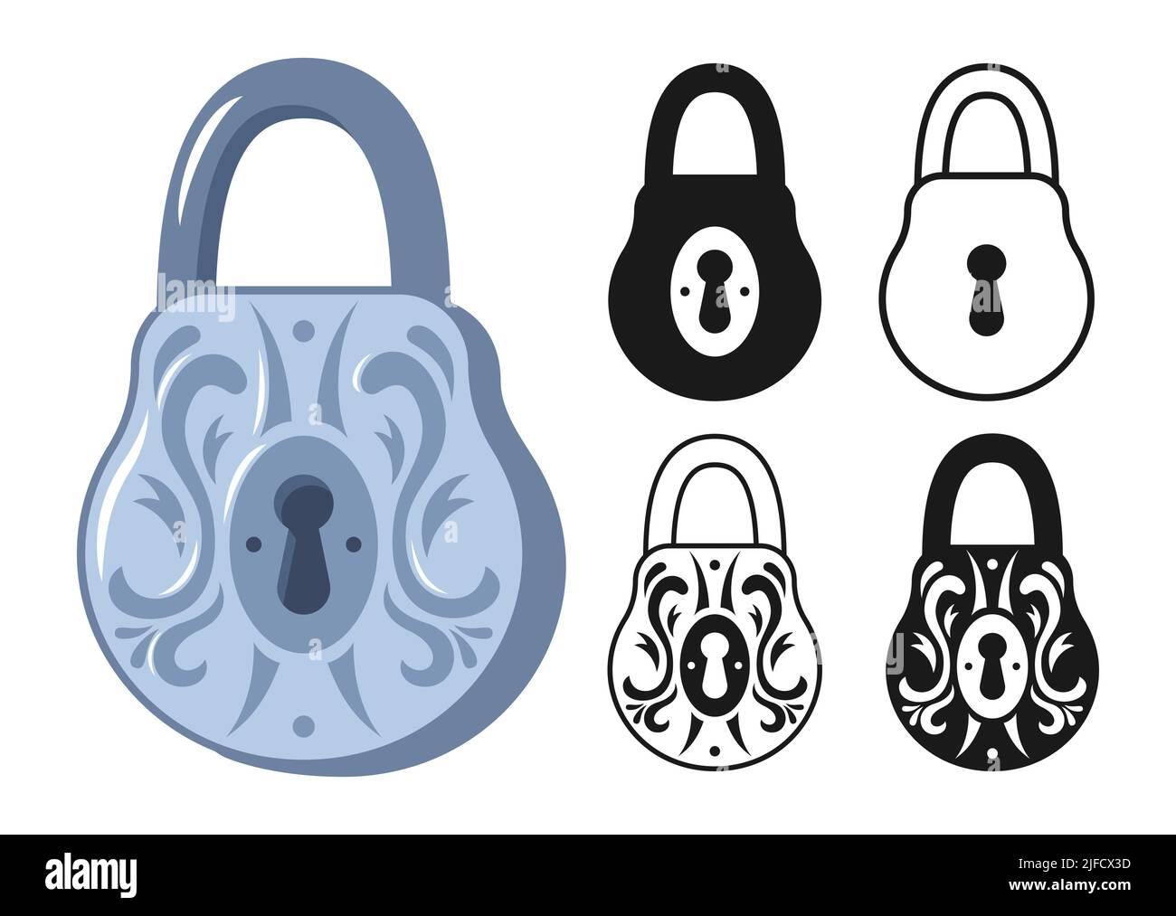 Lock vintage icon set. Old padlock for safety and security symbol