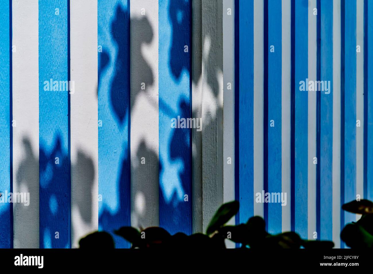 Blue and white striped cabana on a tropical beach Stock Photo Alamy